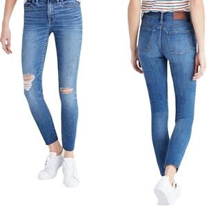 Madewell 9" High Riser Skinny Skinny Crop Ankle Distressed Denim Jean Blue 28